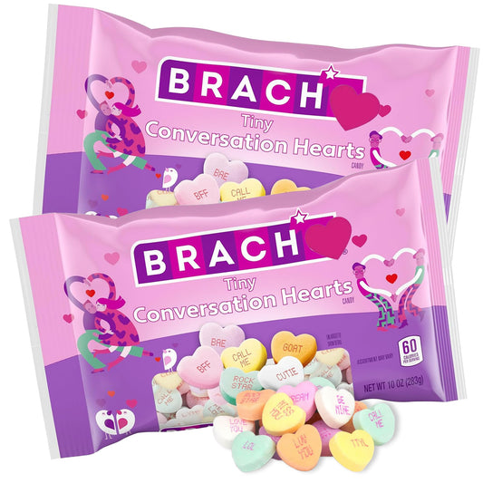 Tiny Conversation Hearts Candy 2 Pack - Mini Heart-Shaped Candies with Grape, Cherry, Banana, Orange, Lemon-Lime, and Wintergreen Flavors - Classic Assorted Candies for Snacking, Gifting, and Party Favors - 10 oz Bags