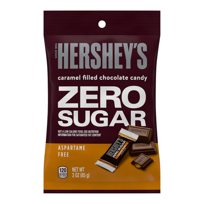 HERSHEY'S Zero Sugar Caramel Filled Chocolate Candy Bags, 3 oz (12 Count)