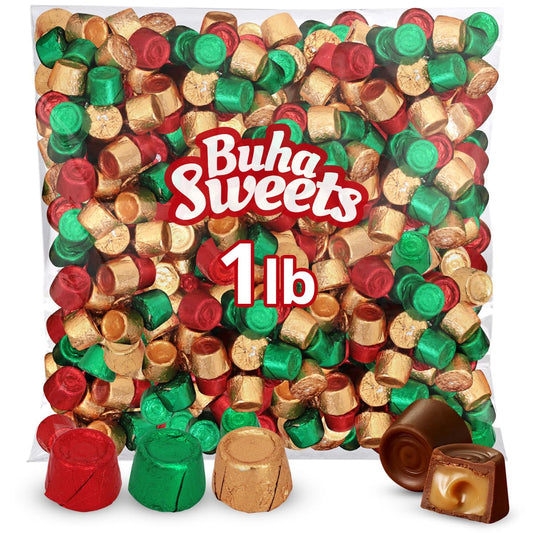 Christmas Candy Milk Chocolate Caramels Individually Wrapped - Bulk Holiday Chocolate Mix for Stocking Stuffers, Parties Candy Buffet & Treats