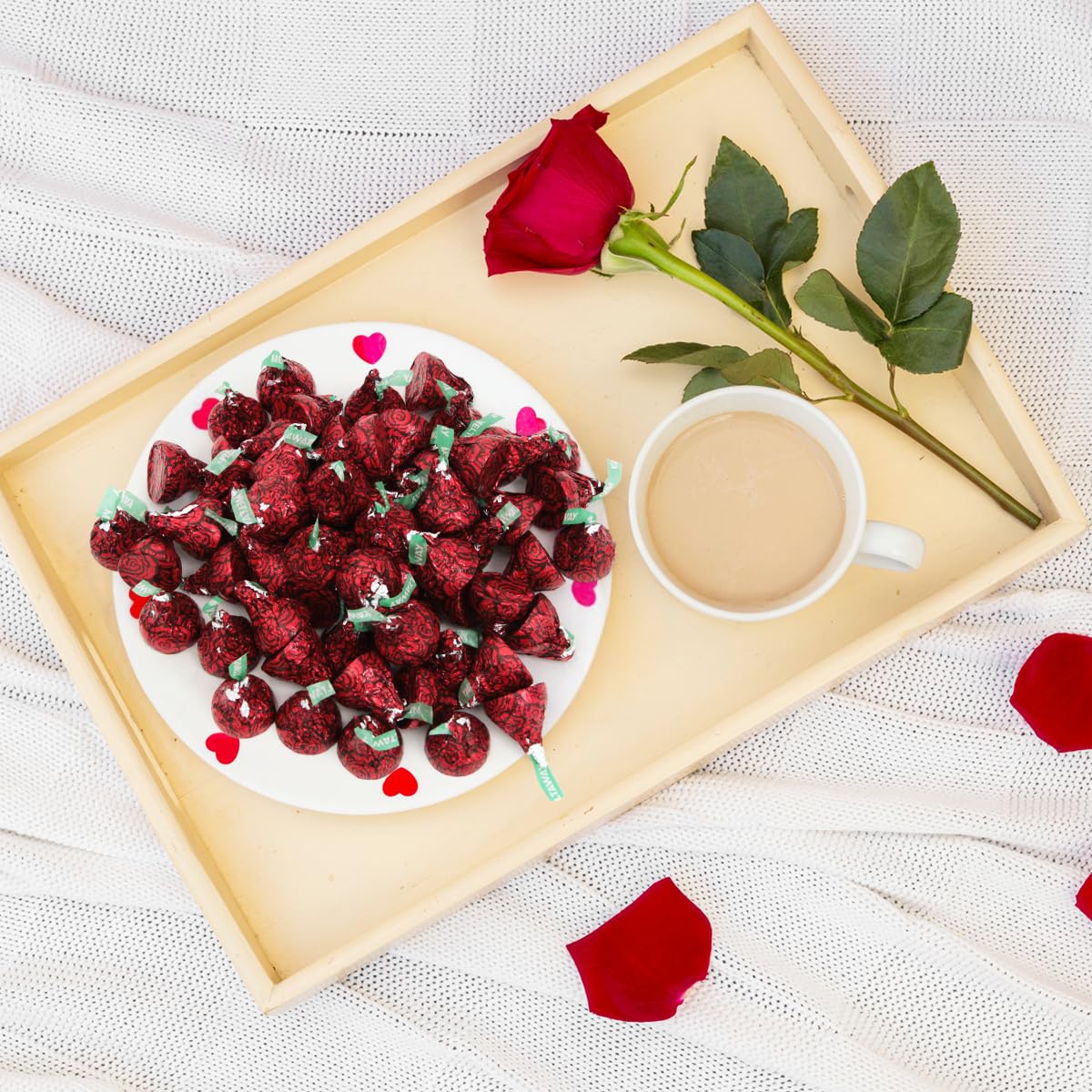 Meltaway Kisses, 2lb Pack of Chocolate Roses Individually Wrapped Bulk, Ideal Valentine HersheyKisses for Valentine's Day Surprises, Perfect Valentines Chocolates for Romantic Gifts