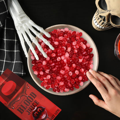 Blood Juice Halloween Jelly Beans Red Bottle Cartons Filled with Red Jelly Bean Candy - Spooky Prank Novelty Gift for Party, Haunted Houses, Vampire & Horror Favors