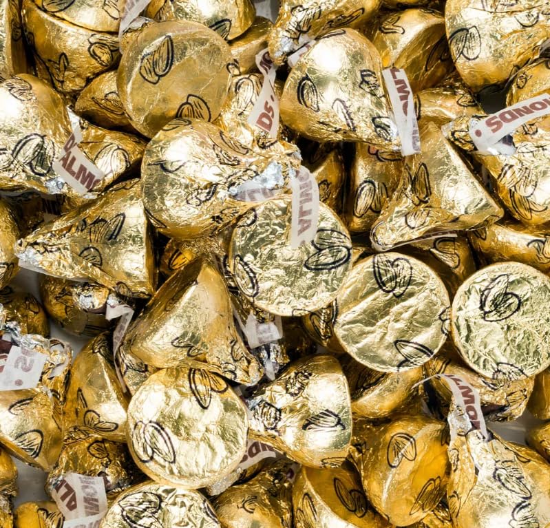 Gold Foil Almond Milk Chocolate Kisses- 1 Pound Bag Individually Wrapped Almond-Filled Chocolates for Holidays, Candy Bowls, Gift Bags & Party Treats