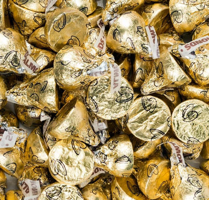 Gold Foil Almond Milk Chocolate Kisses- 1 Pound Bag Individually Wrapped Almond-Filled Chocolates for Holidays, Candy Bowls, Gift Bags & Party Treats
