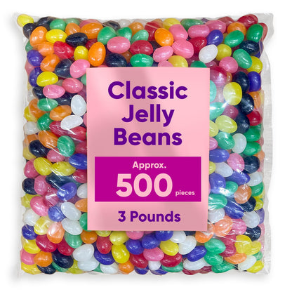 Classic Jelly Beans - 3 Pounds 500 pieces Bulk Bag, Halloween Candy Bulk, Ideal Bulk Candy for Parties & Gifts, Soft Candy Flavored Jelly Beans for Birthdays & Holidays, Perfect Halloween Candy