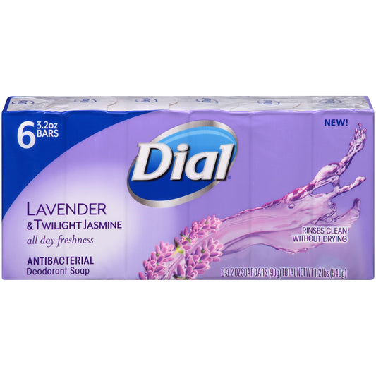 Dial Antibacterial Deodorant Bar Soap, Lavender & Twilight Jasmine, 6 Bars - 3.2 Oz Each