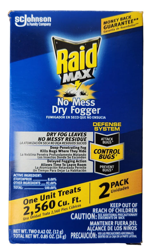 Raid Max No Mess Dry Fogger Roaches Bugs Ants Beetles Crickets Flies Mosquitoes Ticks Waterbugs (Each Cup Treats 2,560 Cu Ft) (2)