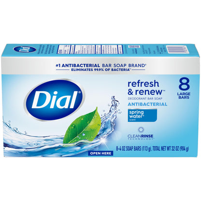 Dial Antibacterial Bar Soap, Spring Water, 32 Bars, 8 Count (Pack of 4)