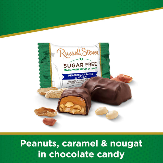 Russell Stover Sugar Free Milk Chocolate Peanut, Caramel & Nougat, 3 Ounce Bag - Pack of 10