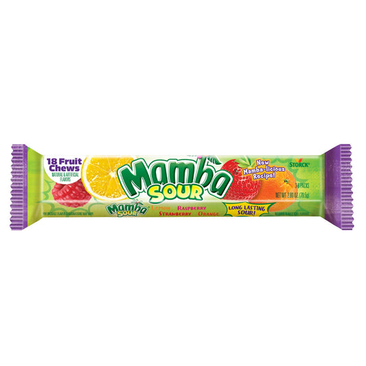 Mamba Sour Fruit Chews Candy, 18 Pieces (Pack of 24)