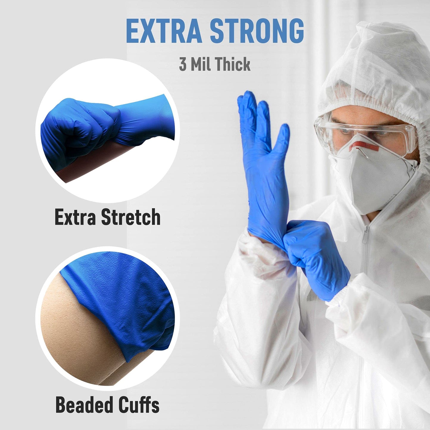 Powder Free Disposable Nitrile Gloves Large -100 Pack, Blue -Medical Exam Gloves
