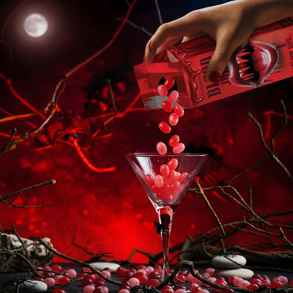Blood Juice Halloween Jelly Beans Red Bottle Cartons Filled with Red Jelly Bean Candy - Spooky Prank Novelty Gift for Party, Haunted Houses, Vampire & Horror Favors