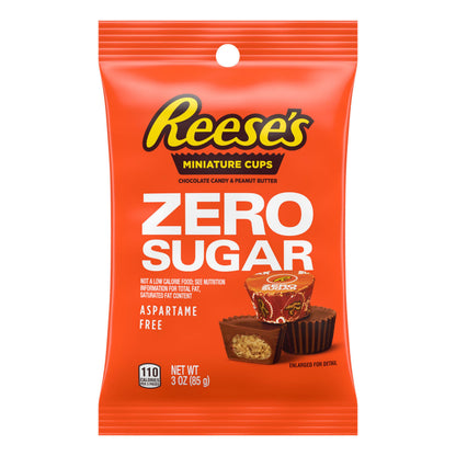 REESE'S Zero Sugar Miniatures Chocolate Peanut Butter Cups, Candy Bags, 3 oz (12 Count)