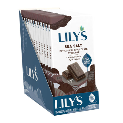 LILY'S Sea Salt Extra Dark Chocolate Style No Sugar Added, Sweets Bars, 2.8 oz (12 Count)