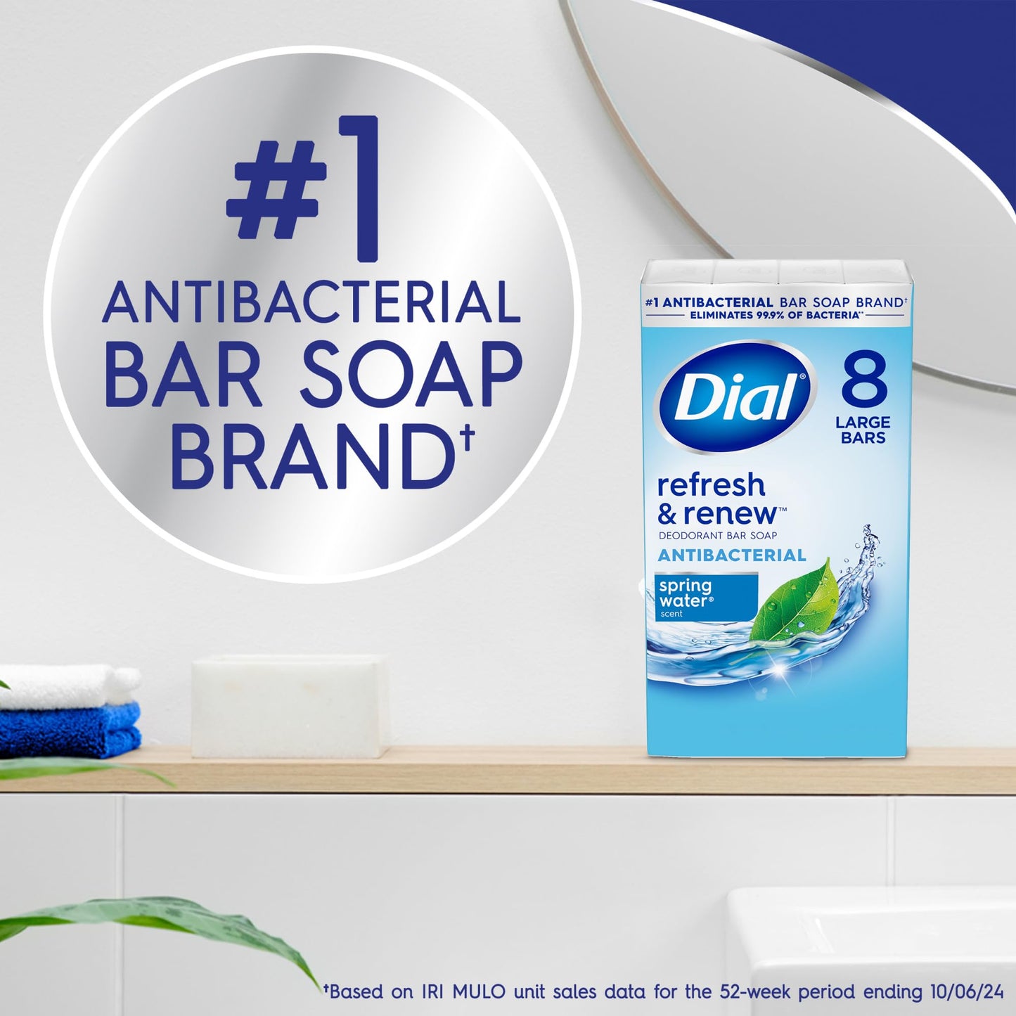 Dial Antibacterial Bar Soap, Spring Water, 32 Bars, 8 Count (Pack of 4)