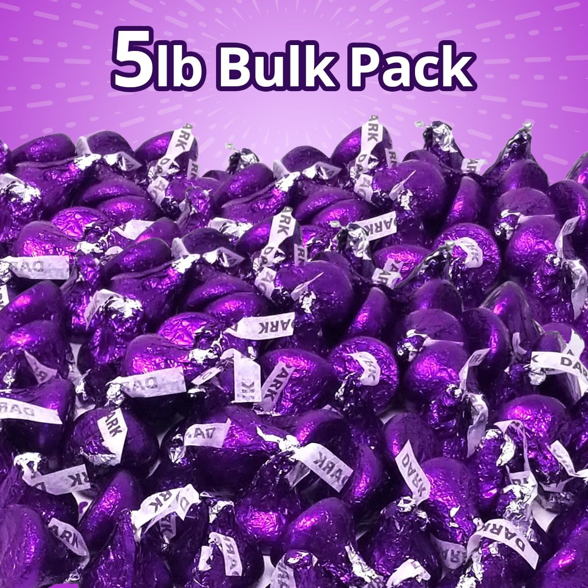 Bulk Dark Chocolate Kisses Candy 5 Pound Pack - Individually Wrapped Purple Foiled Chocolate Candy Mildly Sweet Treats for Sharing, Party Favors, Office Snacks & Buffets
