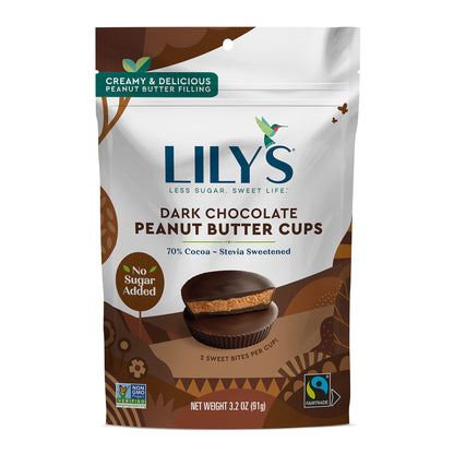 Dark Chocolate Peanut Butter Cups by Lily's Sweets | Made with Stevia, No Added Sugar, Low-Carb, Keto-Friendly Christmas Candy | Fair Trade, Gluten-Free & Non-GMO | 3 Pack, 3.2 Oz