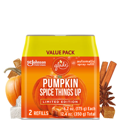 Glade Automatic Spray Refill, Air Freshener for Home and Bathroom, Pumpkin Spice Things Up, 6.2 Oz, 2 Count