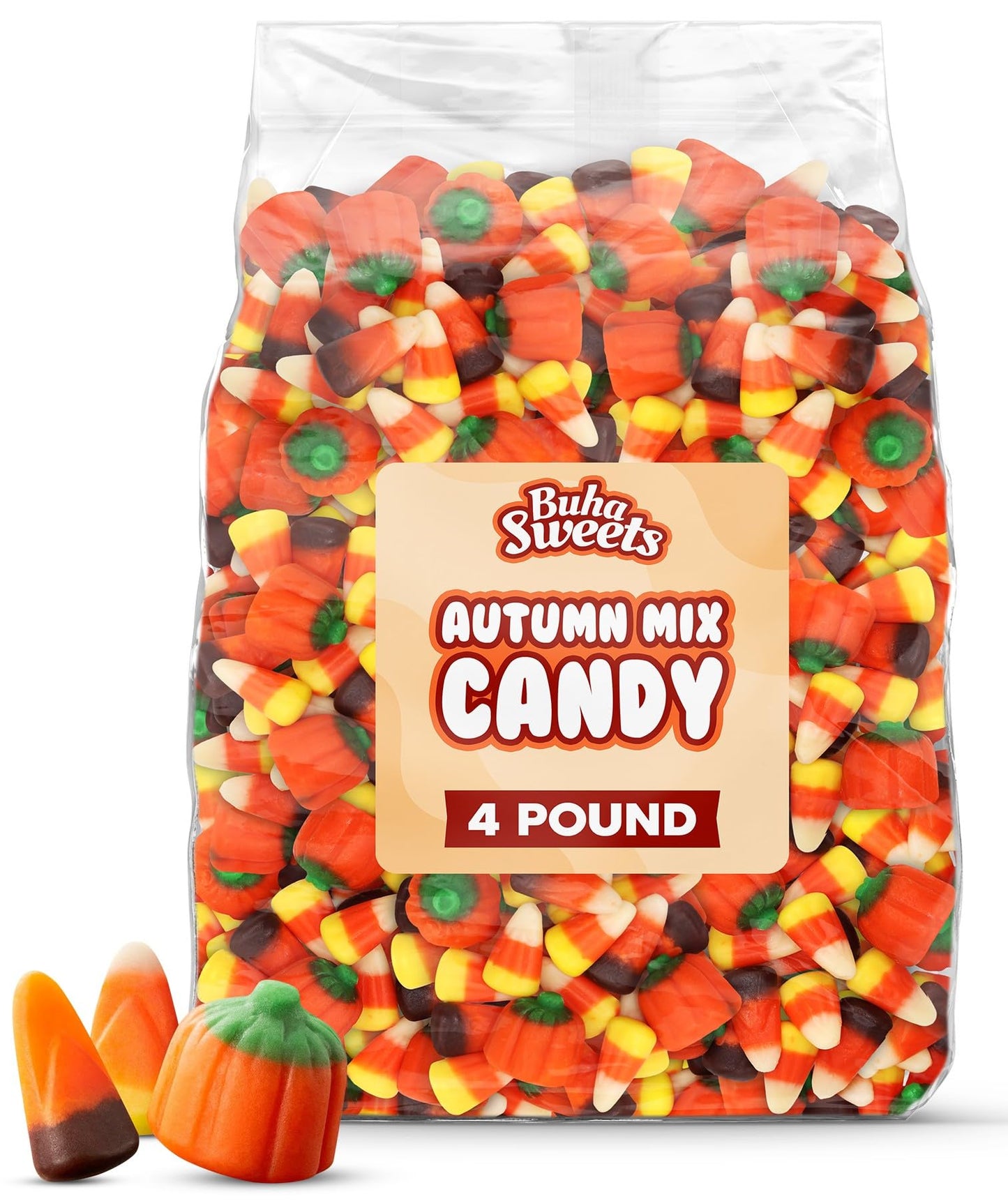 Bulk Autumn Mix Candy 4 Pound Bag - Assorted Fall Flavors, Classic & Harvest Candy Corn, Pumpkin Shaped Halloween Candies Variety For Halloween Parties, Buffets and Treats