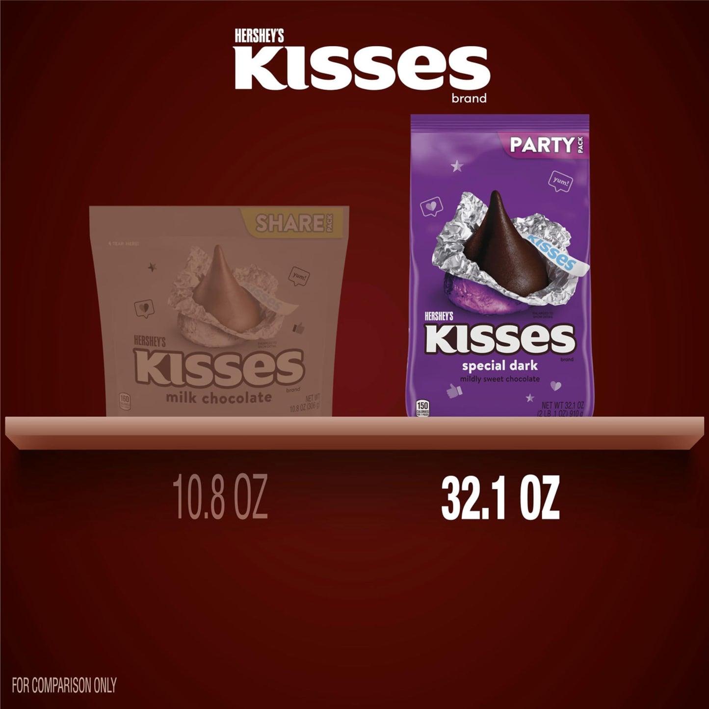 HERSHEY'S KISSES SPECIAL DARK Mildly Sweet Chocolate Candy Party Pack, Great Holiday Candy and Stocking Stuffer 32.1 oz