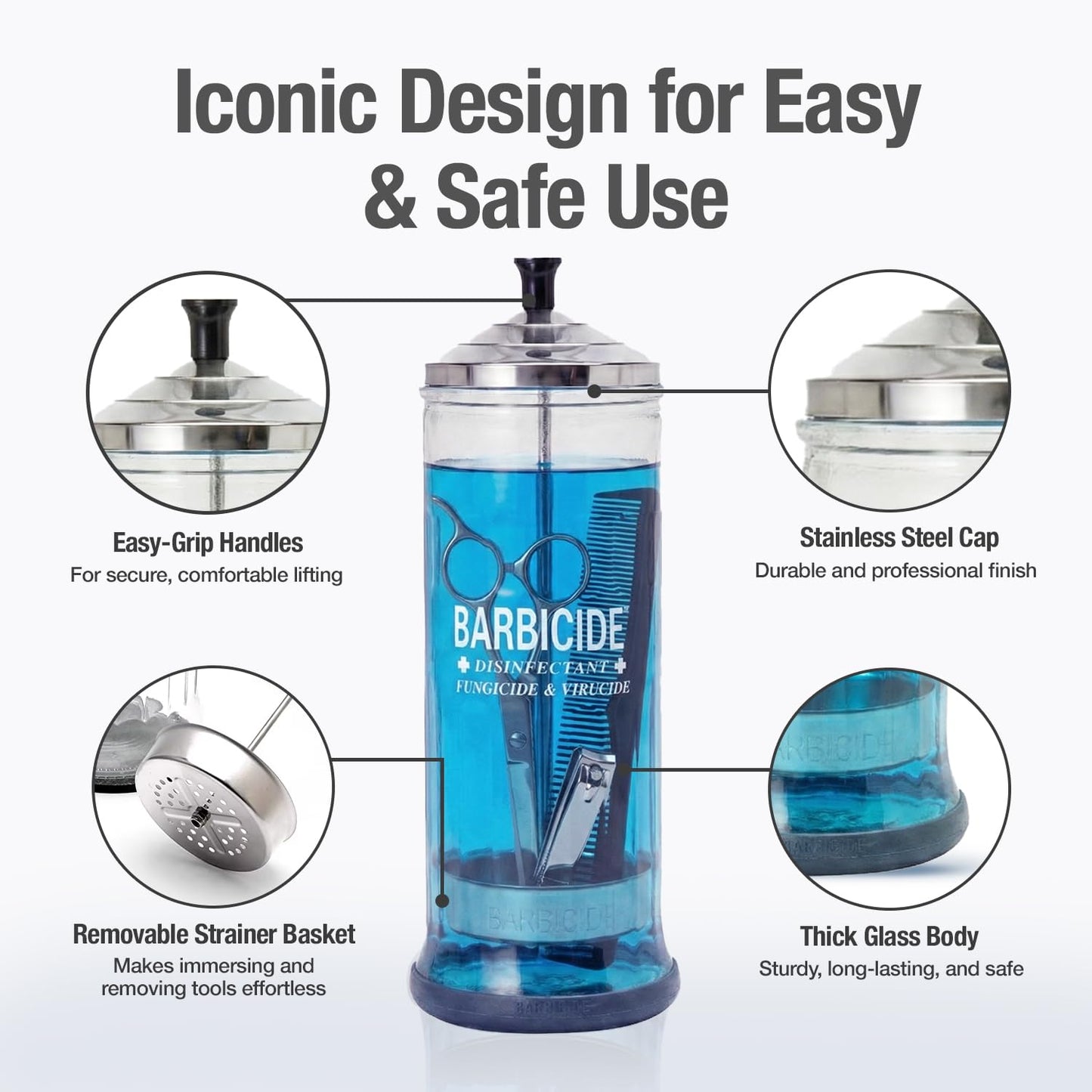 BARBICIDE Disinfectant Jar and Concentrate Starter Set (37 Oz Jar +16 Fl Oz)– Professional Salon, Spa & Barber Tool Sanitizing Kit