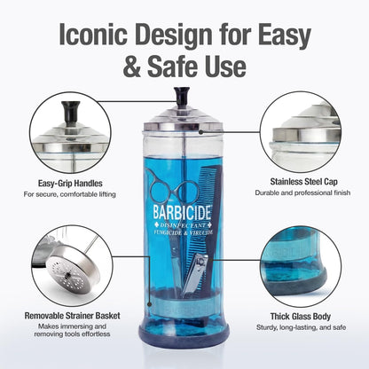 BARBICIDE Disinfectant Jar and Concentrate Starter Set (37 Oz Jar +16 Fl Oz)– Professional Salon, Spa & Barber Tool Sanitizing Kit
