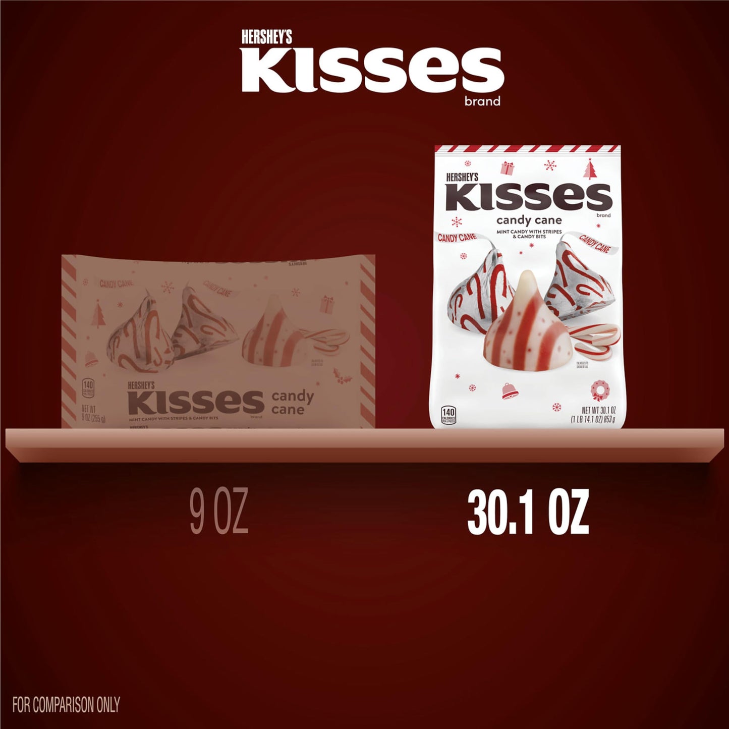 HERSHEY'S KISSES Candy Cane Flavored, Christmas Candy Bulk Bag, 30.1 oz