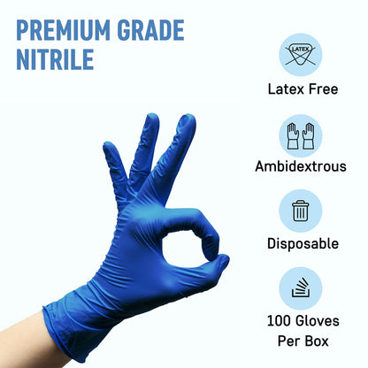 Dre Health Powder Free Disposable Nitrile Gloves - 100 Pack - Blue, Medium