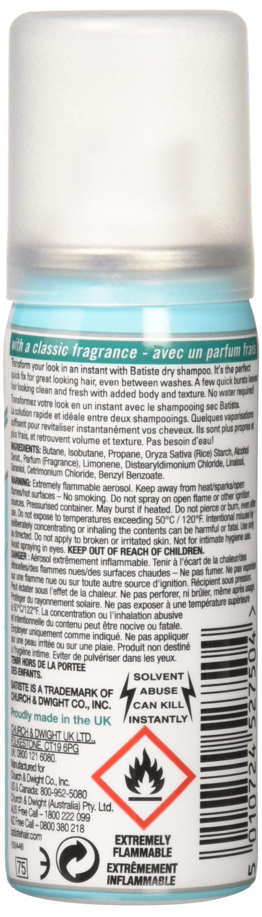 Batiste Dry Shampoo, Original Fragrance, Mini 1.6 Ounce (Pack of 6)