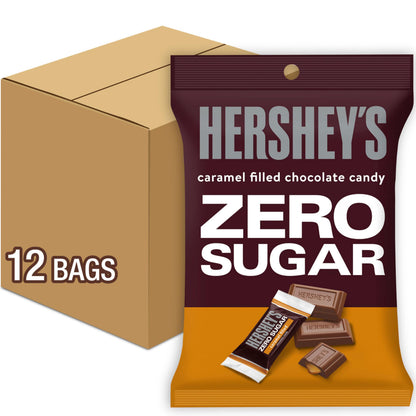 HERSHEY'S Zero Sugar Caramel Filled Chocolate Candy Bags, 3 oz (12 Count)