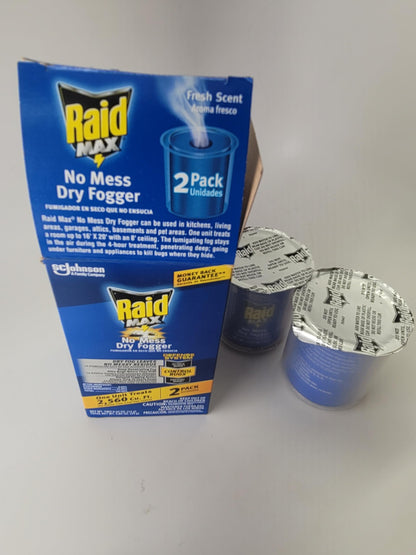 Raid Max No Mess Dry Fogger Roaches Bugs Ants Beetles Crickets Flies Mosquitoes Ticks Waterbugs (Each Cup Treats 2,560 Cu Ft) (2)