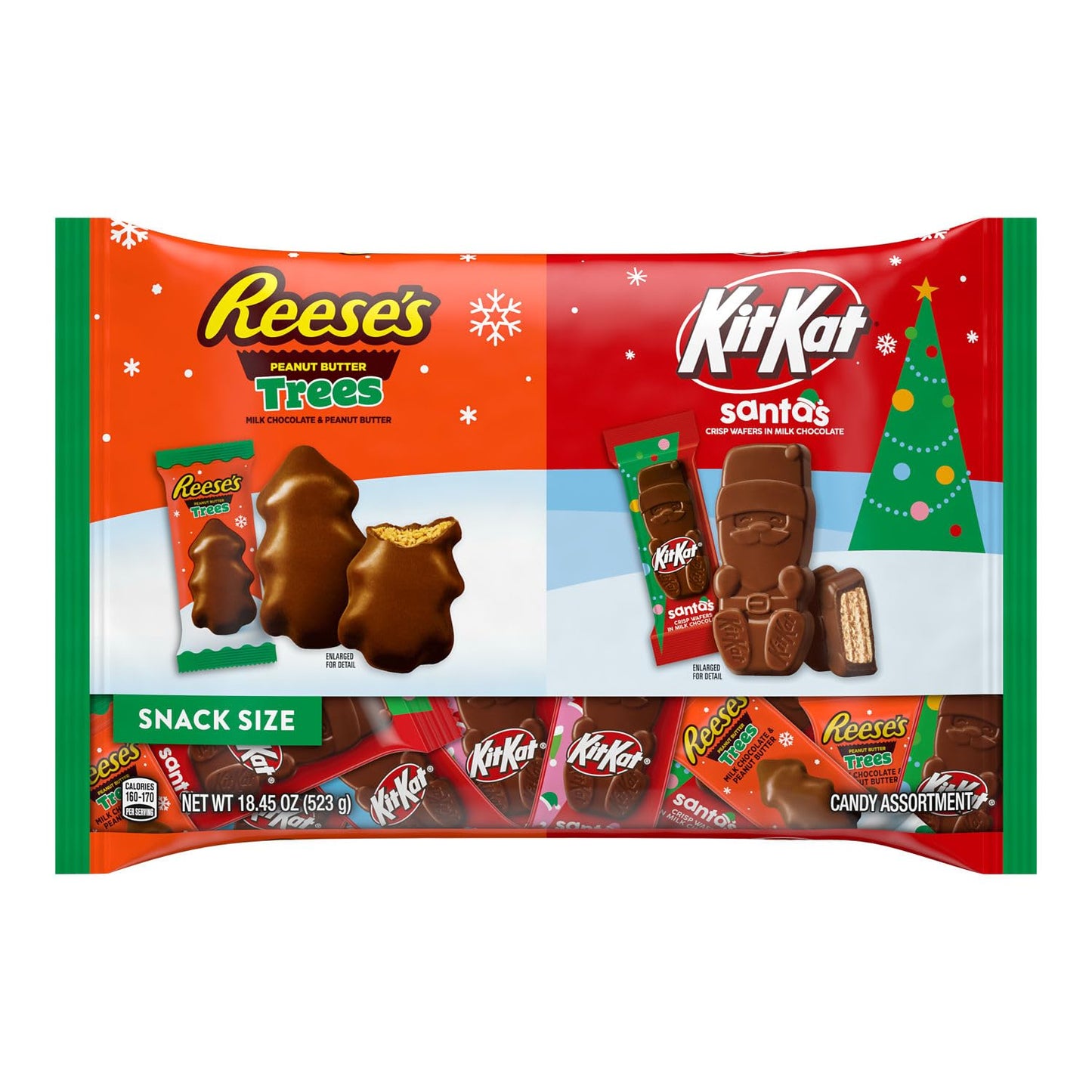 KIT KAT and REESES Assorted Milk Chocolate Snack Size, Christmas Candy Bag, 18.45 oz