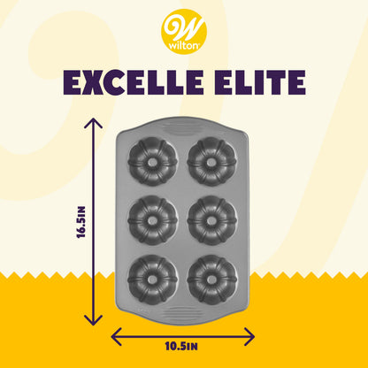 Wilton Excelle Elite Non-Stick 6-Cavity Mini Fluted Tube Baking Pan for Muffins and Cupcakes, Steel