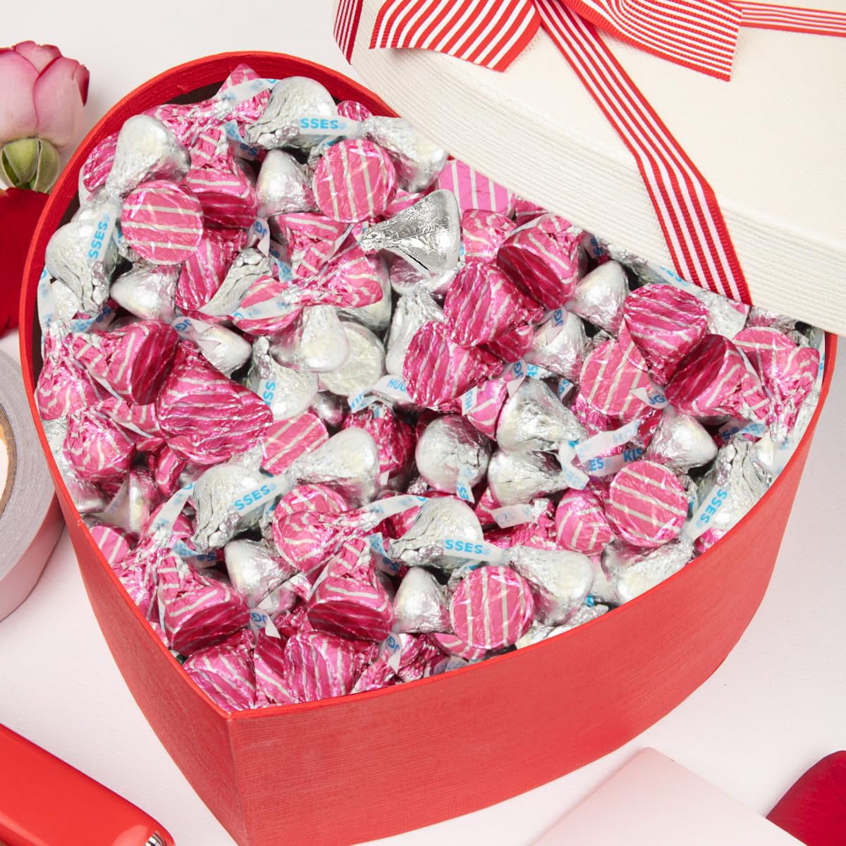Pink and Silver 1lb Pack of Chocolate Candy Individually Wrapped for Decorating, Gifting and Treating Yourself, Delicious Pink Chocolate Bulk for Sharing