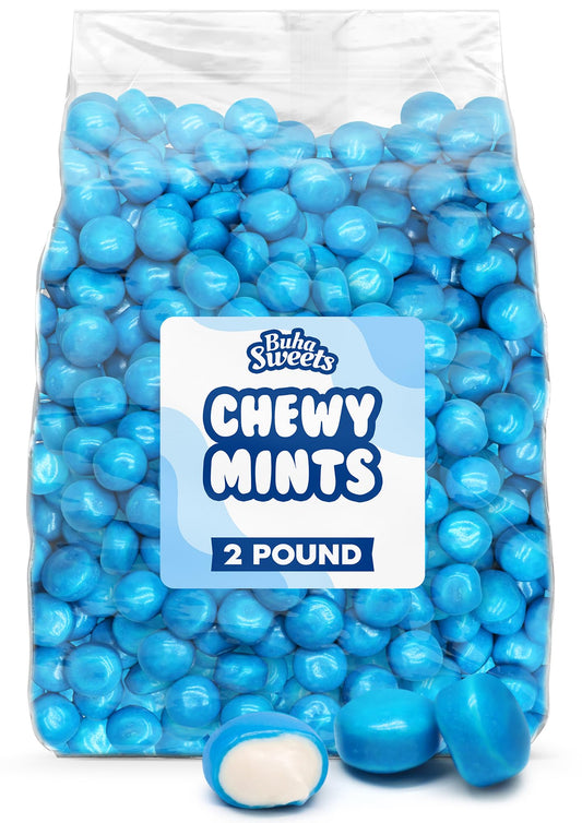 Chewy Mint Candy 2 lb Bulk Bag – Candy Coated Soft Chewy Breath Mints with Crunchy Shell, Fresh & Sweet Mint Flavor for Gender Reveals, Baby Showers, Parties & Offices