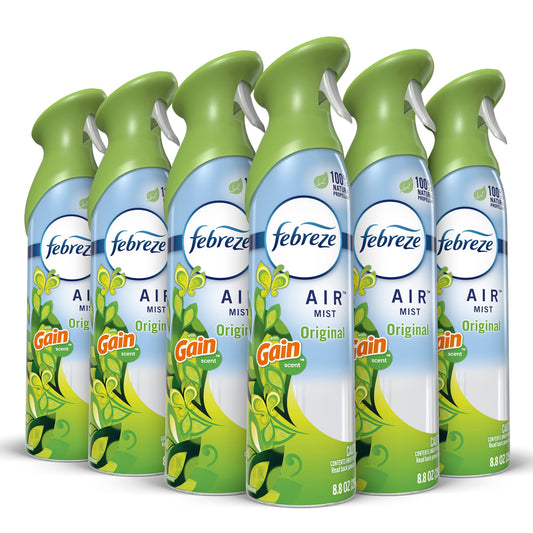 Febreze Air Mist Air Freshener Spray, Odor-Fighting Room Spray, Air Fresheners for Home and Bathroom and Kitchen, Aerosol Can, Gain Original Scent, 8.8oz, (Pack of 6)