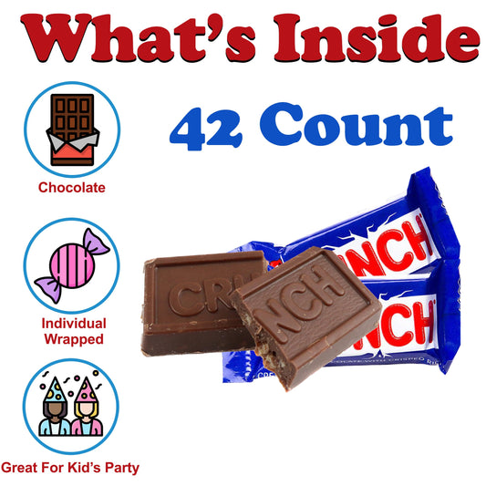 Crunchy Milk Chocolate Candy Bars Bulk, 42 Count, Crisped Rice Crunchy Milk Chocolate Bars, Snack Size Individually Wrapped for Snacking and Sharing