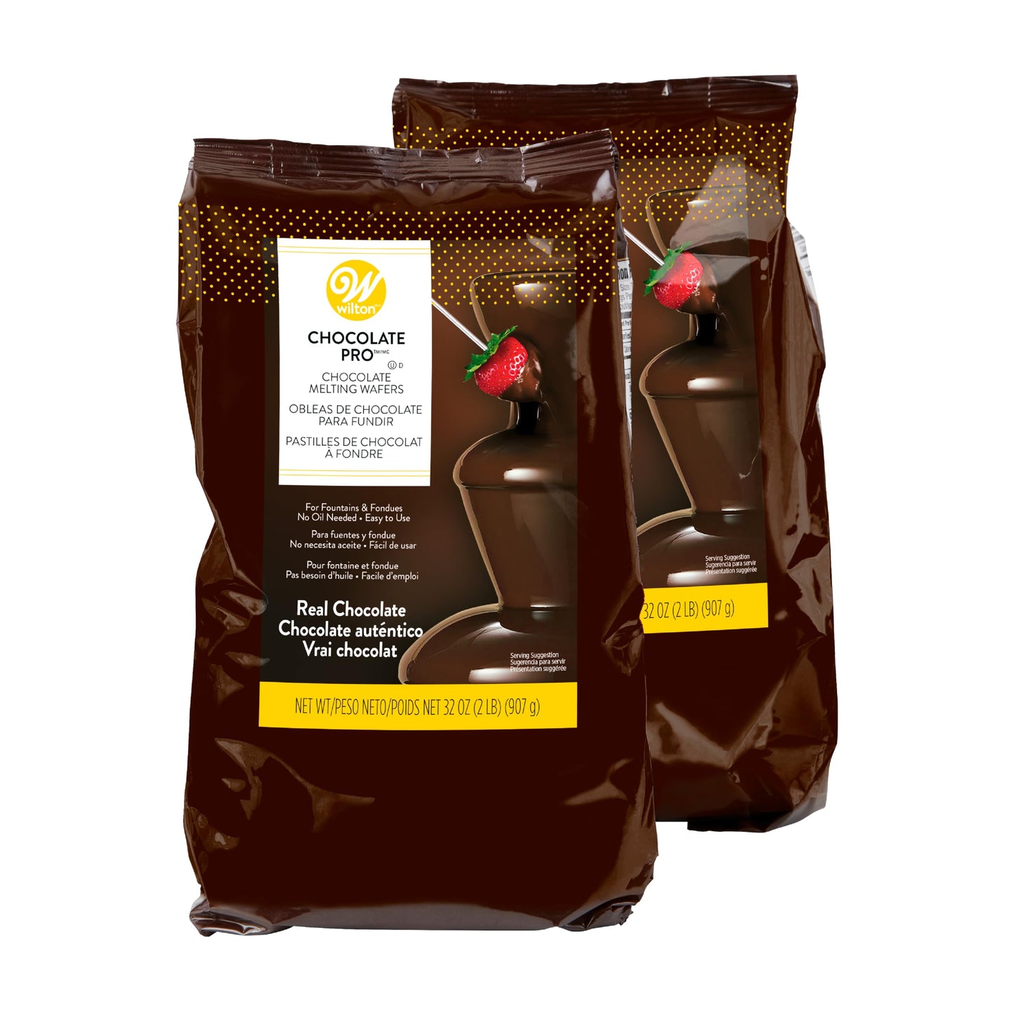 Wilton Chocolate Pro Melting Wafers Bundle, Easy-to-Use Fountain & Fondue Chocolate, Smooth Flowing & Quick Melting for Dipping Fruit, Cookies & Snacks, 2-Pack, 2lb. Each, Packaging May Vary