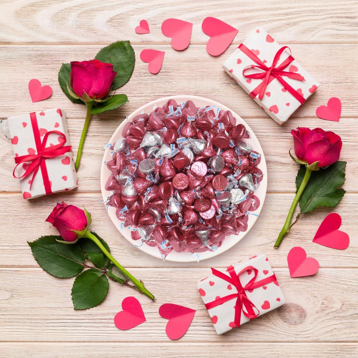 Pink and Silver Foil-Wrapped Milk Chocolate Valentine Candy - Individually Wrapped Valentine’s Day Chocolate for Gift Bags, Candy Bowls, Parties & Treat Exchanges