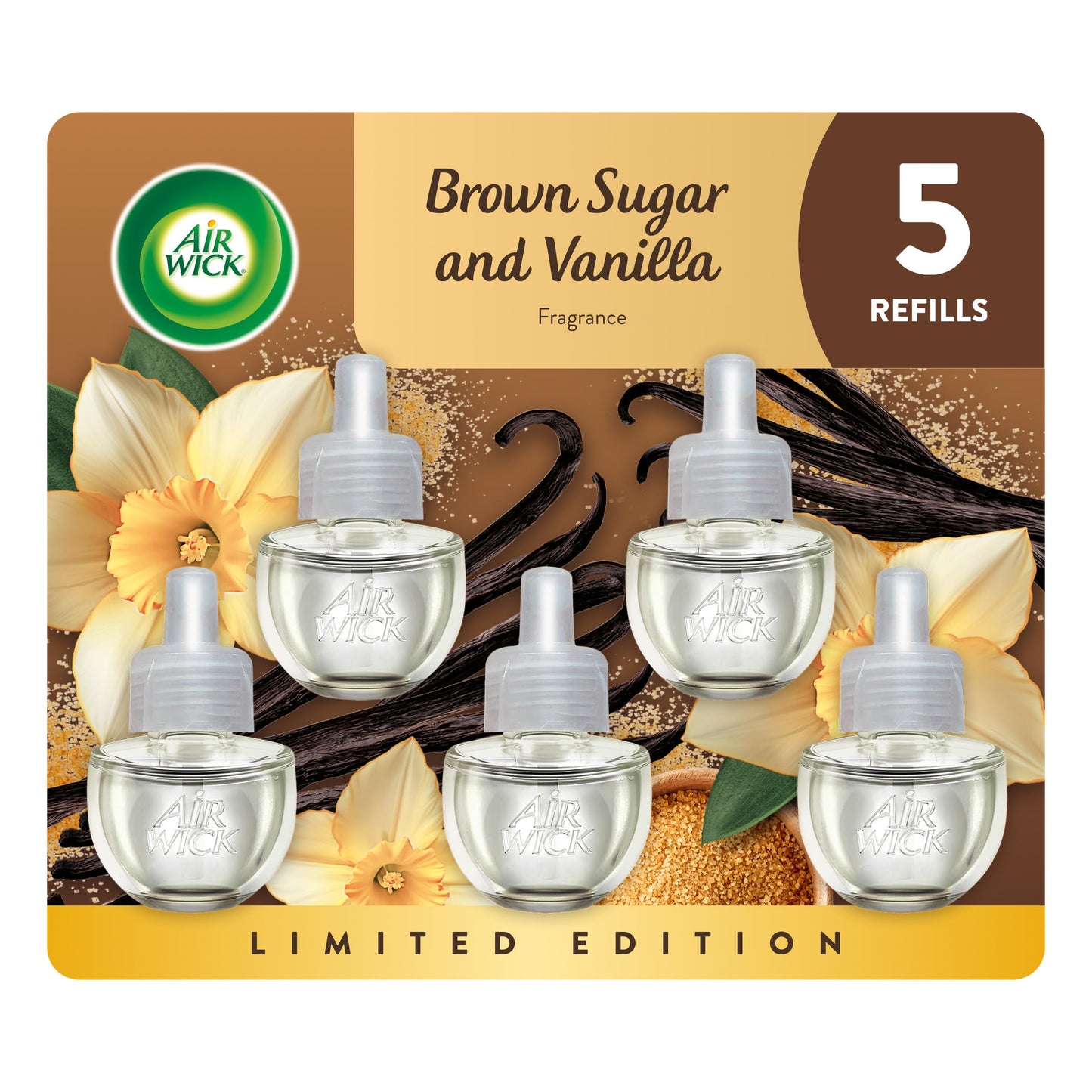 Air Wick Plug in Scented Oil, 5 Refills, Baked Caramel & Chocolate, Essential Oils, Air Freshener