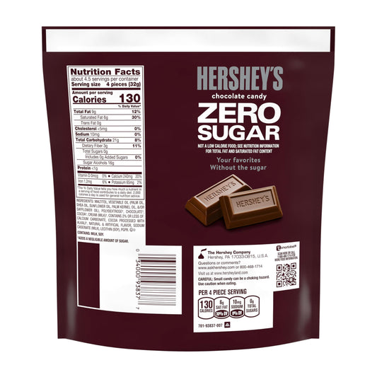 HERSHEY'S Zero Sugar Chocolate Candy Bag, 5.1 oz