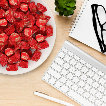 Christmas Bulk Milk Chocolate Peanut Butter Cups Miniatures 1 Pound - Individually Wrapped Chocolate Candy In Red Foil for Parties, Gift Bags, and Candy Buffets - Approx 55 Pieces