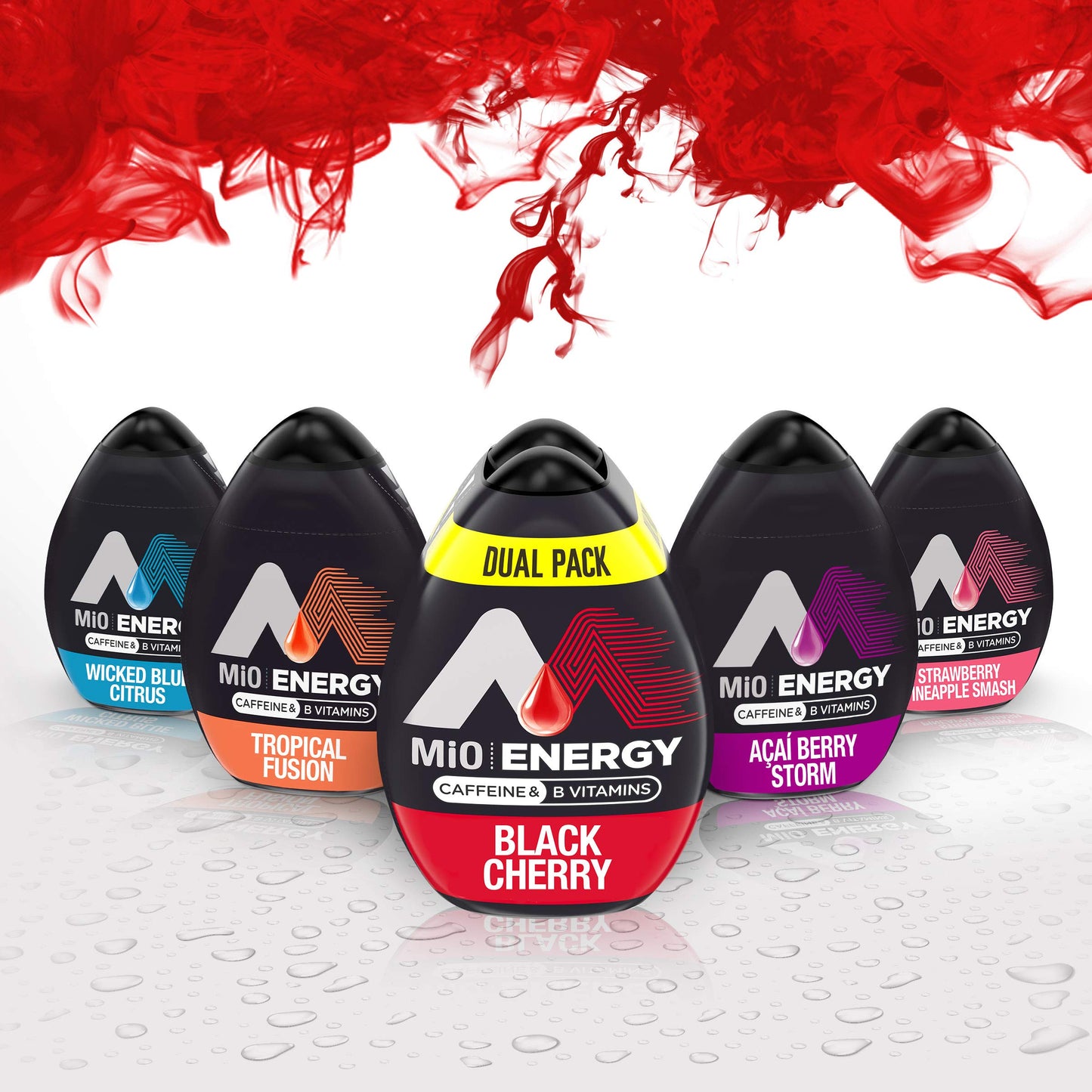 MiO Energy Water Enhancer - Black Cherry Naturally Flavored Liquid Water Flavoring Drops Drink Mix with Caffeine & B Vitamins (6 ct Pack, 1.62 fl oz Bottles) packaging may vary