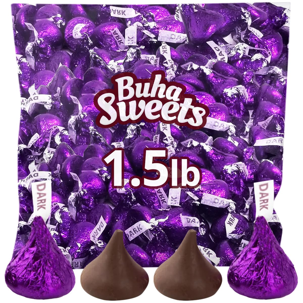 Bulk Dark Chocolate Candy for Special Melt-in-Your-Mouth Indulgence, Individually Wrapped in Purple Foils Mildly Sweet Dark Chocolate Treat Bulk Pack Sharing Size for Party Favors, 1.5lb