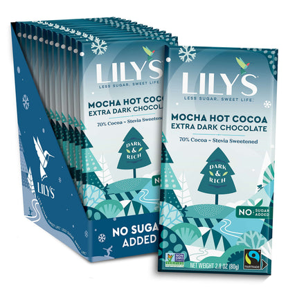 Mocha Hot Cocoa Chocolate Bar by Lily's Sweets | Stevia Sweetened, No Added Sugar, Low-Carb, Keto-Friendly | 70% Cocoa | Fair Trade, Gluten-Free & Non-GMO | 2.8 ounce, 12-Pack