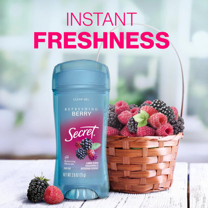 Secret Fresh Antiperspirant Deodorant for Women, 72hr Breathable Sweat & Odor Protection, Instant Freshness & Gentle, PH Balancing Minerals, Clear Gel, Refreshing Berry Scent, 2.6 oz (Pack of 6)