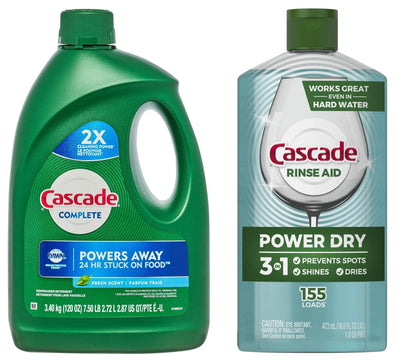 CASCADE Complete Gel Dishwasher Detergent, Fresh Scent, 120 Fl Oz with Cascade Power Dry Dishwasher Rinse Aid, 16 fl oz
