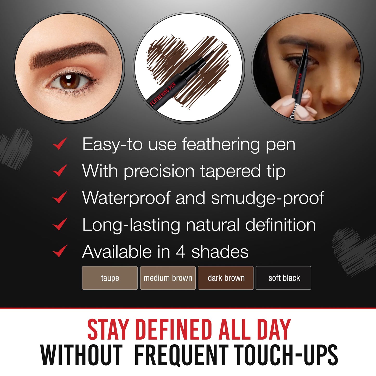 Ardell Stroke a Brow Pencil Feathering Eyebrow Pen – Precise Micro-Tip, Long-Lasting Waterproof Eyebrow Pencil, Precision Tip, Dark Brown, 1 Pack