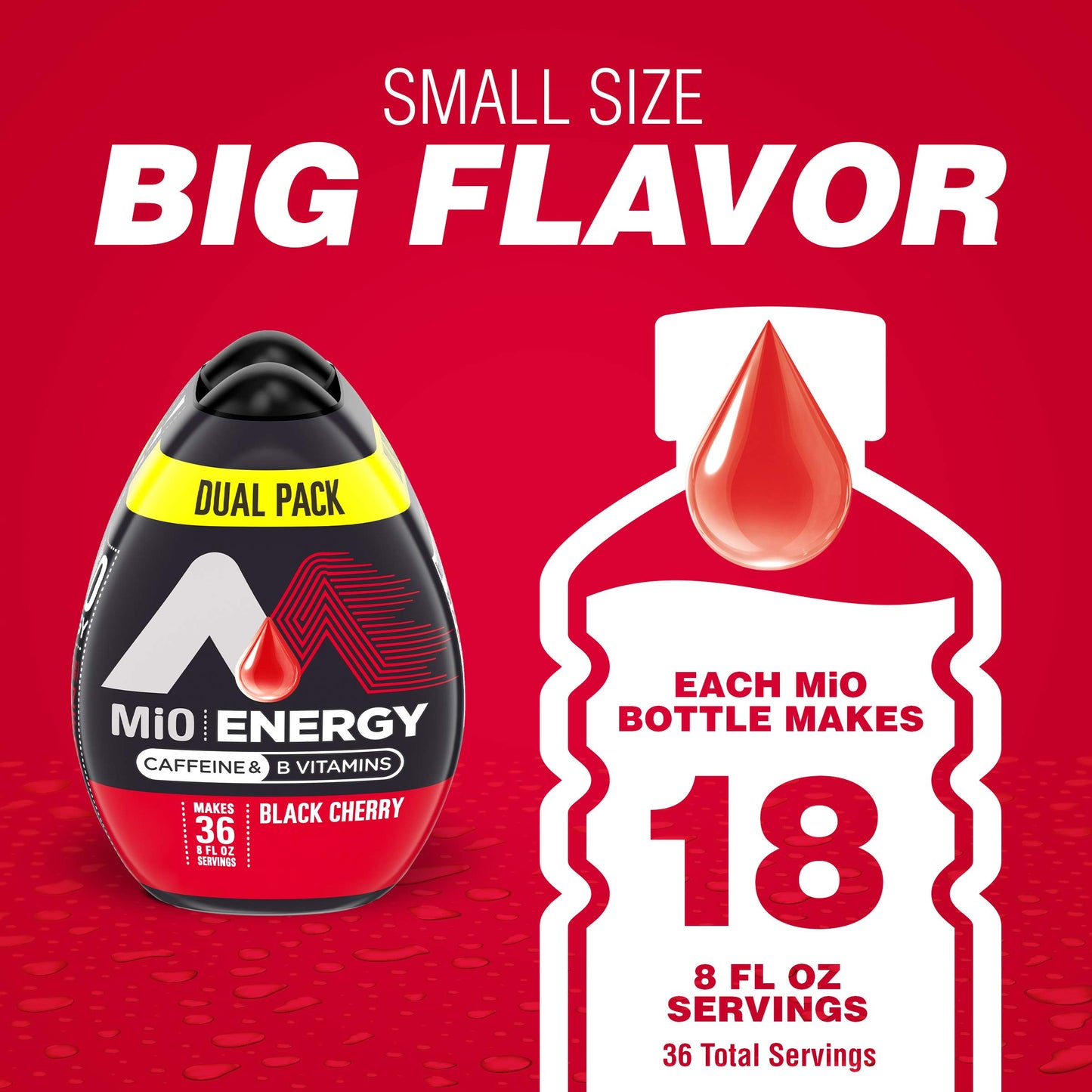 MiO Energy Water Enhancer - Black Cherry Naturally Flavored Liquid Water Flavoring Drops Drink Mix with Caffeine & B Vitamins (6 ct Pack, 1.62 fl oz Bottles) packaging may vary
