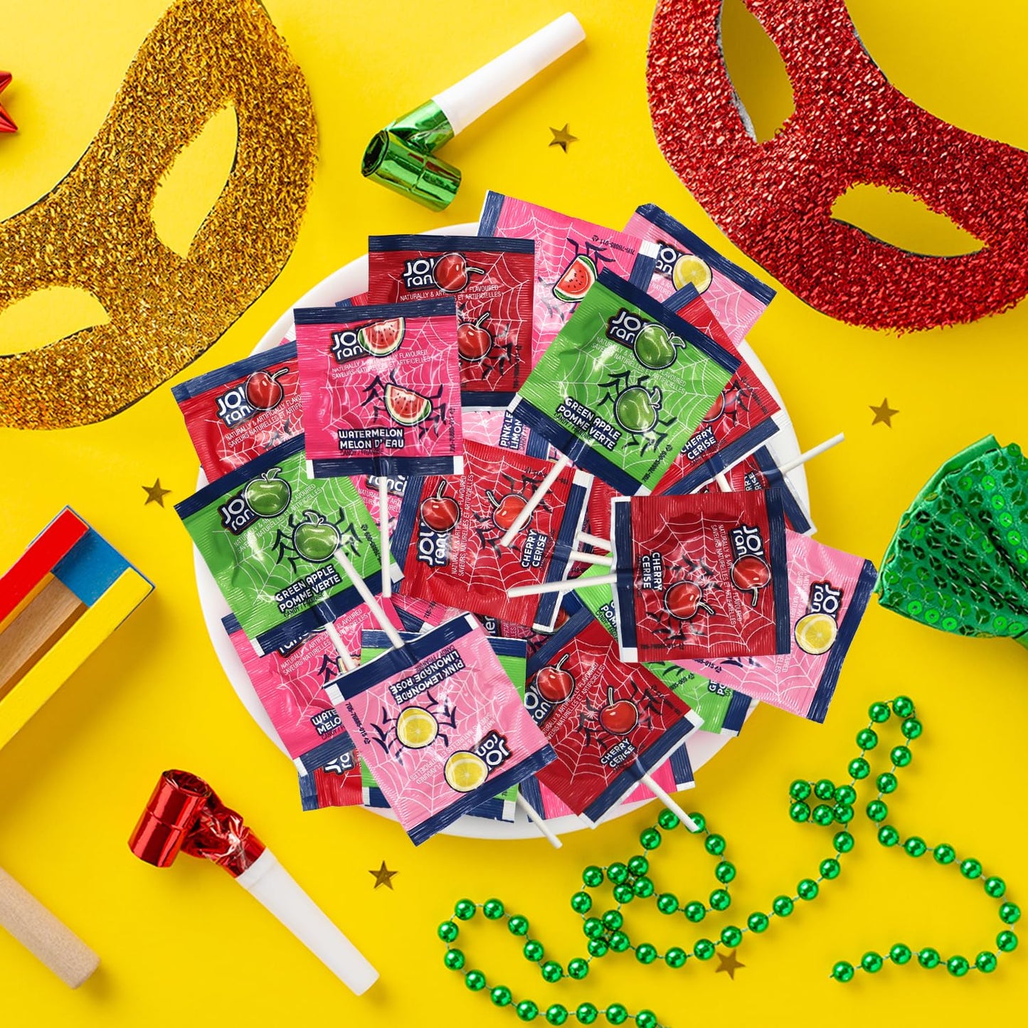 Bulk Halloween Lollipops Candy Variety Pack - 2 Pound Approx. 120 Suckers - Assorted Flavors Cherry, Watermelon, Green Apple & Pink Lemonade - Individually Wrapped Flat Lollipop for Parties, Candy Buffets & Treat Bags