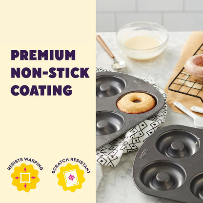 Wilton Gold Non-Stick 2 Piece Donut Pan Set, Stainless Steel Bakeware, Made without PFAS, Packaging May Vary